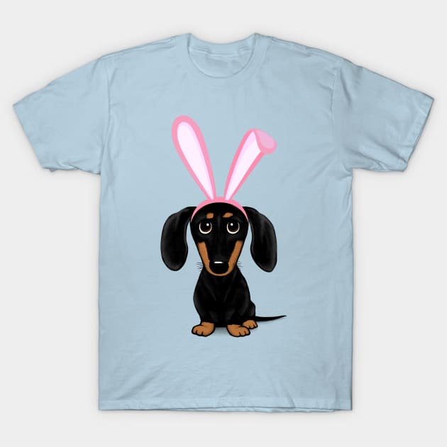 Funny Dog Easter | Cute Dachshund with Pink Bunny Ears T-Shirt by Coffee Squirrel